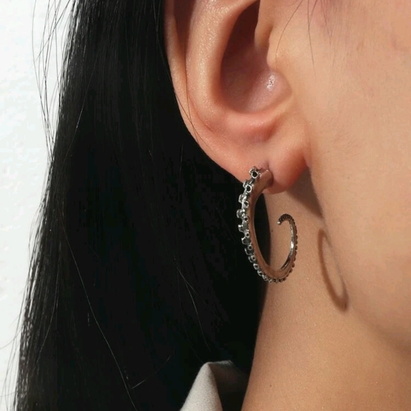 SOLD Tentacle Half-Hoop Earrings, Octopus, Squid, Fantasy - Picture 6 of 6